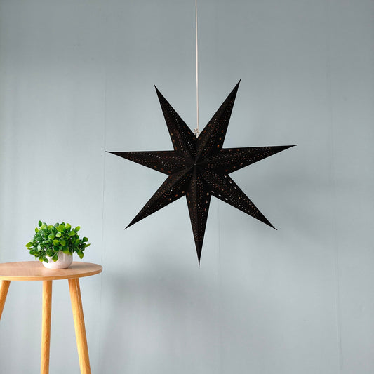 Flocked 7-Point Star Lantern – Black with Gold Interior, 17 Inch & 29 Inch