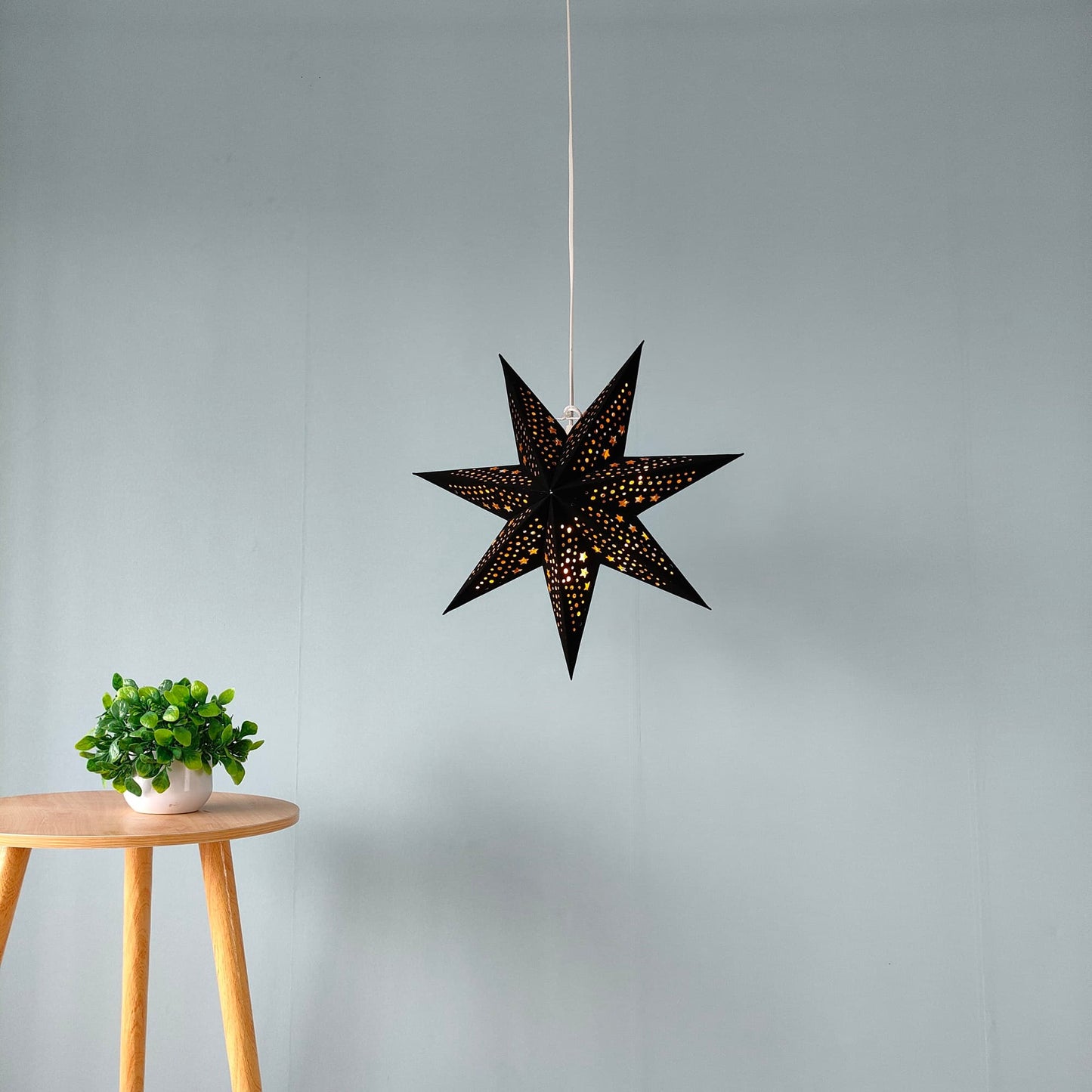 Flocked 7-Point Star Lantern – Black with Gold Interior, 17 Inch & 29 Inch