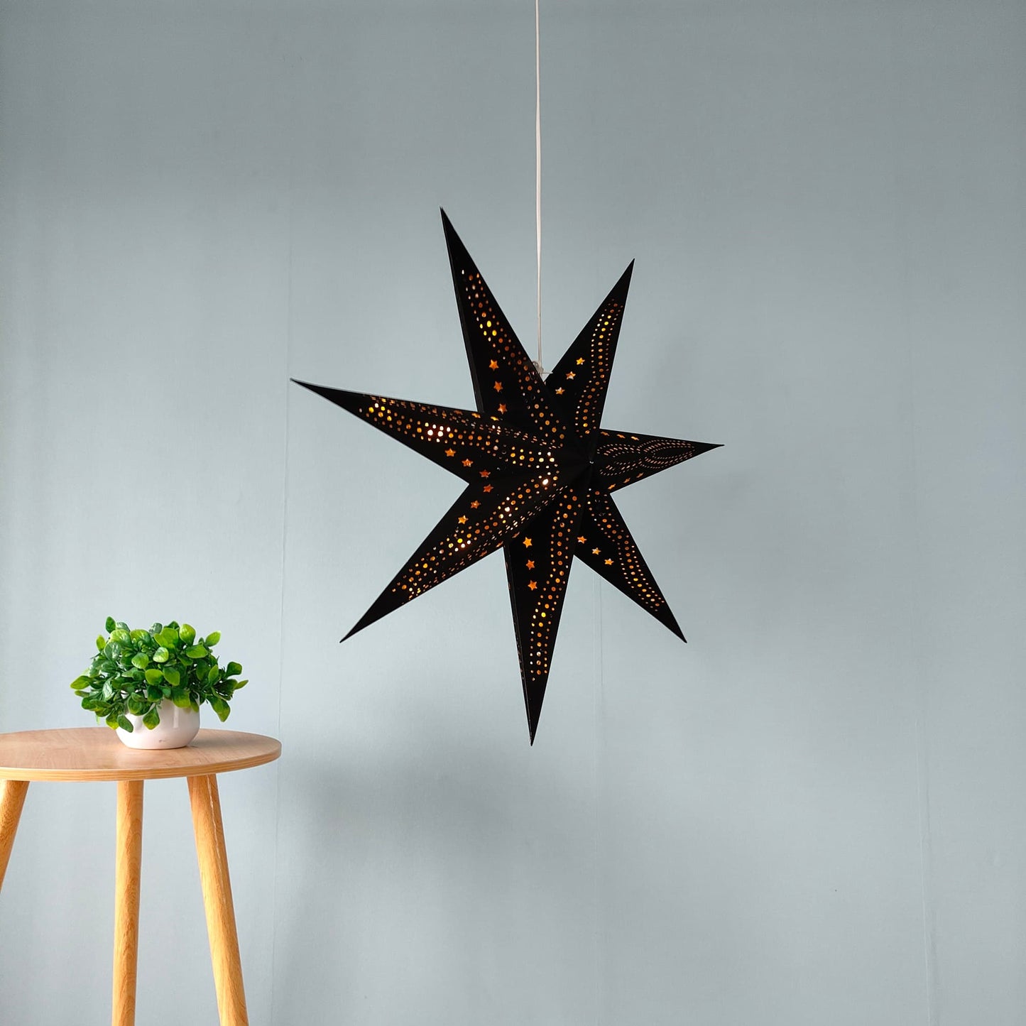 Flocked 7-Point Star Lantern – Black with Gold Interior, 17 Inch & 29 Inch