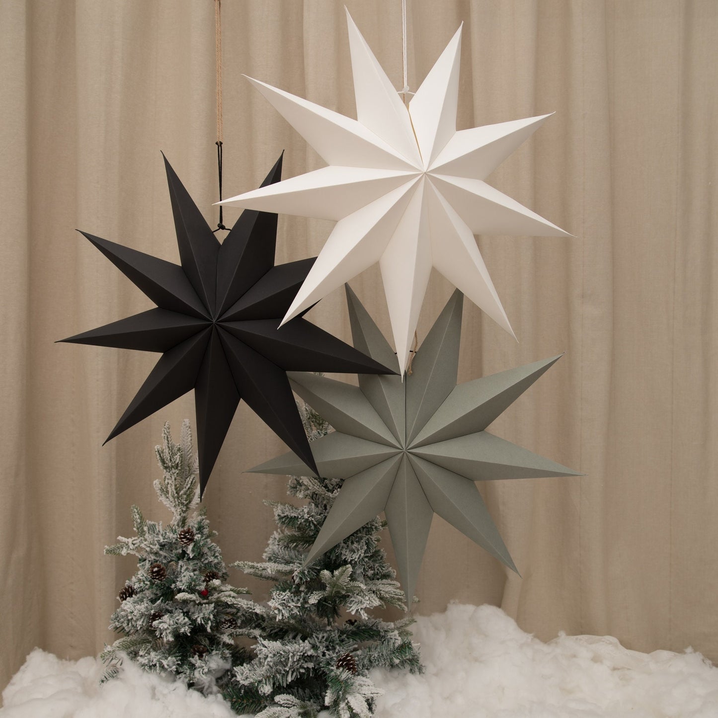 9-Pointed Paper Star Lanterns, 24inch Hanging Star Lampshade, Star lights, Christmas & Wedding Decor,Power Cord Not Included