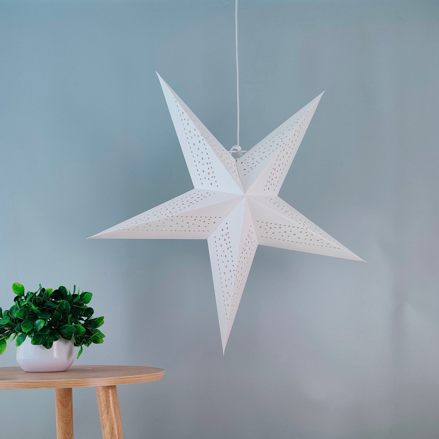 23" Five Paper Star Lantern, White Hanging Star Lights, Paper Pendant Lampshade