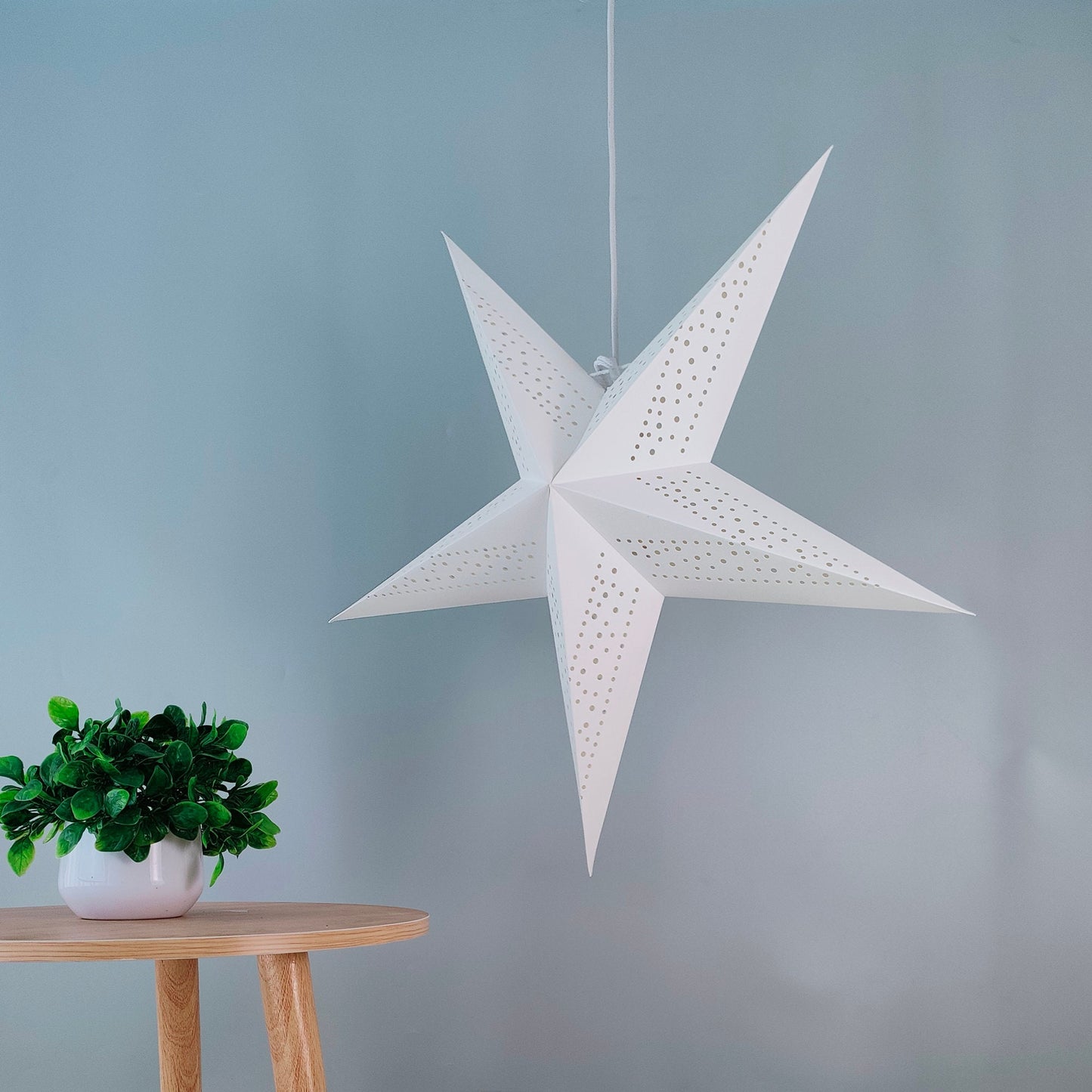 23" Five Paper Star Lantern, White Hanging Star Lights, Paper Pendant Lampshade