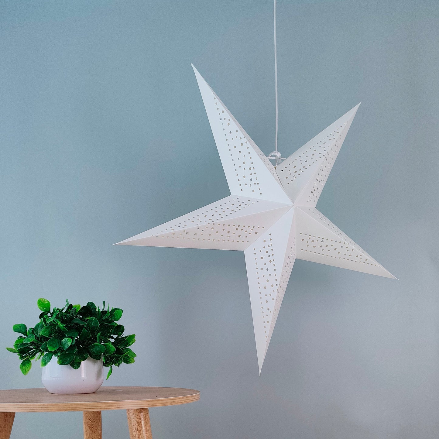 23" Five Paper Star Lantern, White Hanging Star Lights, Paper Pendant Lampshade