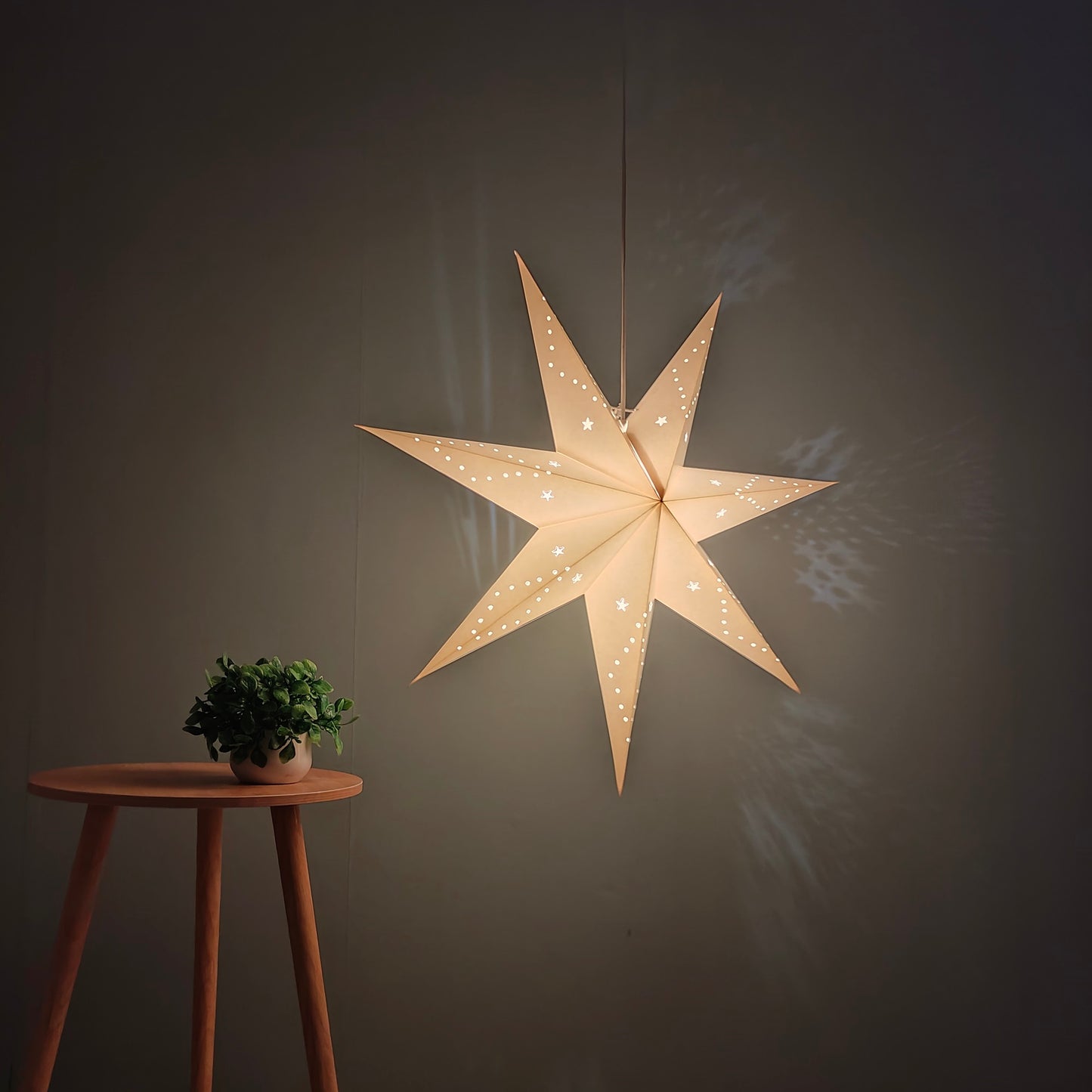 Hanging Paper Star Lamps Seven-Pointed-17, 29 & 35 Inch for Festival Decor