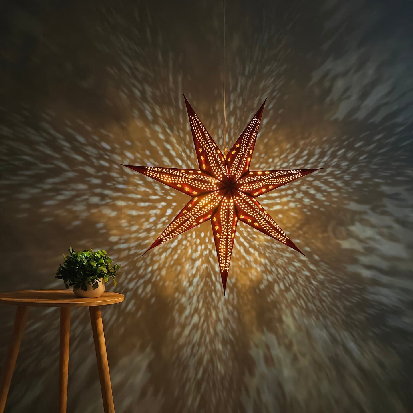 Velvet 7-Point Star Lantern – Burgundy Red, 17 Inch & 29 Inch