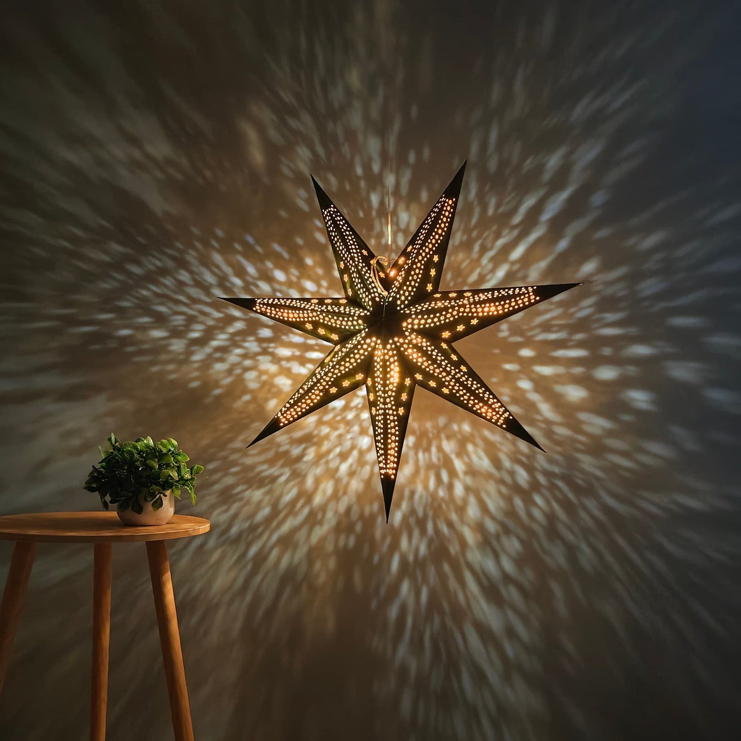 Flocked 7-Point Star Lantern – Green, 29 Inch for Home Decor