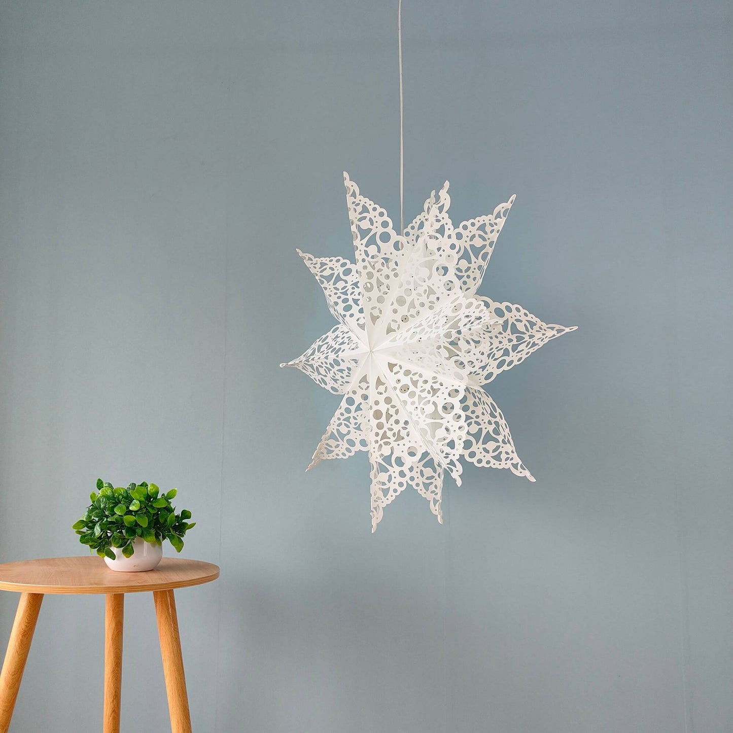 Hanging white paper snowflake lantern, 26 inch Christmas and home decor