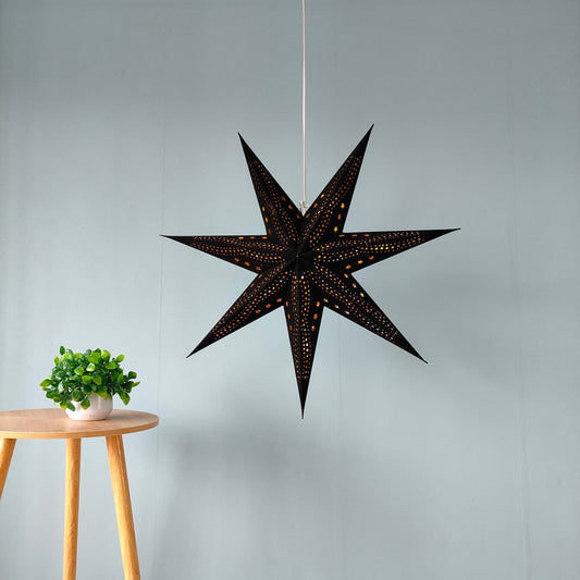Flocked 7-Point Star Lantern – Black with Gold Interior, 17 Inch & 29 Inch