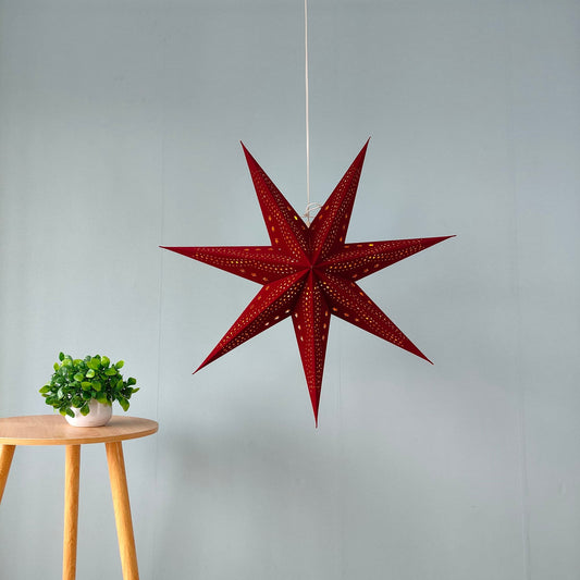 Velvet 7-Point Star Lantern – Burgundy Red, 17 Inch & 29 Inch