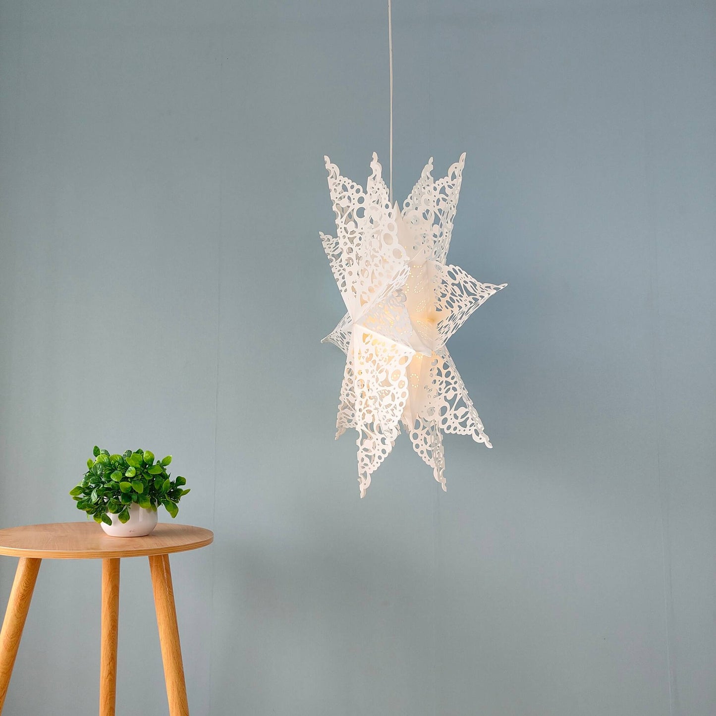 Opened white paper snowflake lantern, 26 inch eco-friendly hanging light