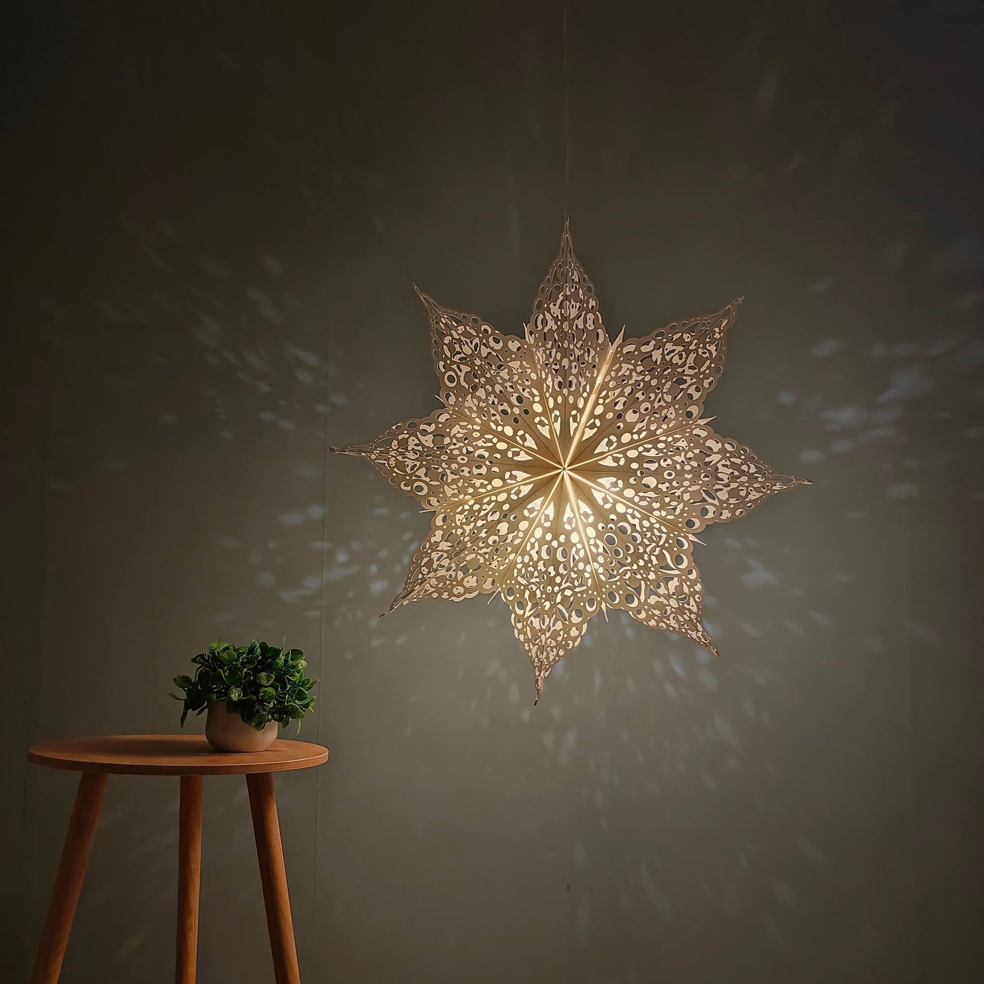 White paper snowflake lantern lighted, 26 inch handmade wedding lighting